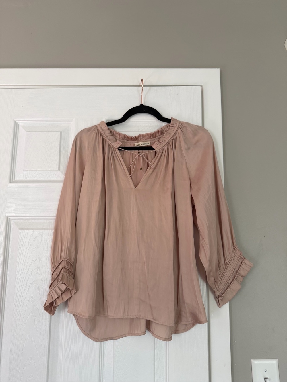 Ulla Johnson Soft Blush Satin Feel Beige Long Sleeve Blouse Top